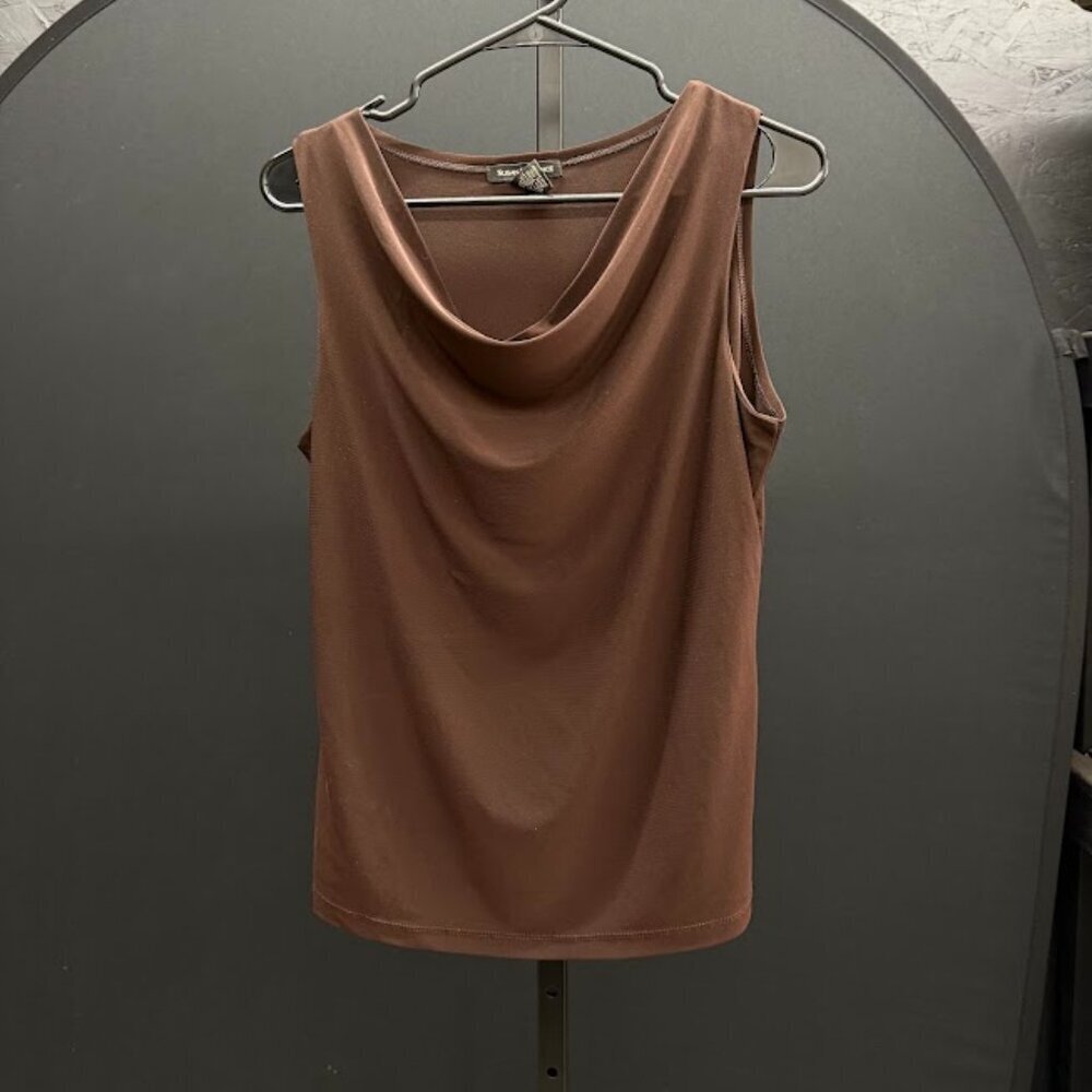 Susan Lawrence Brown Cowl Neck Sleeveless Top